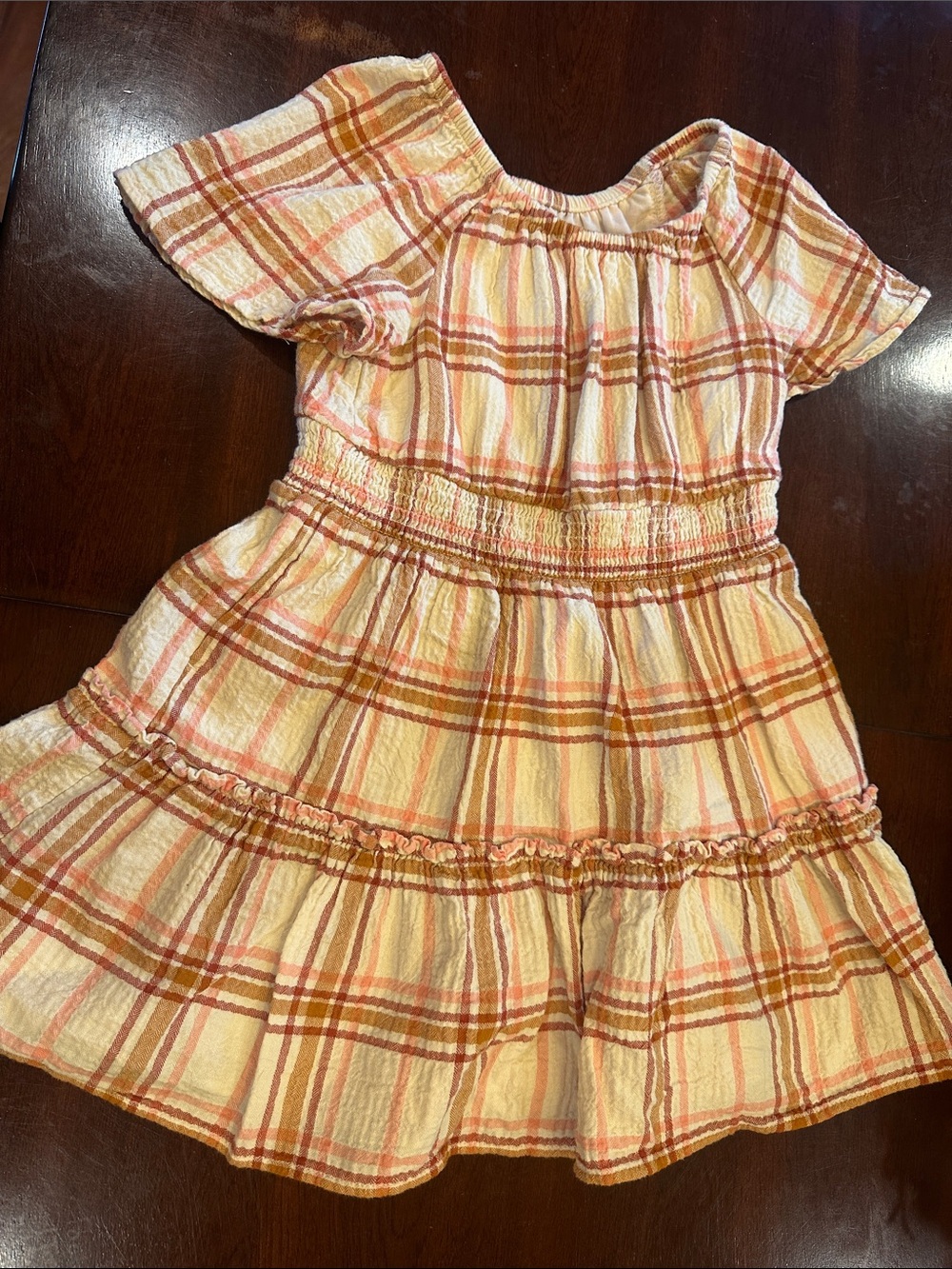 Cat & Jack Yellow and Orange Plaid Smocked Waist Dress